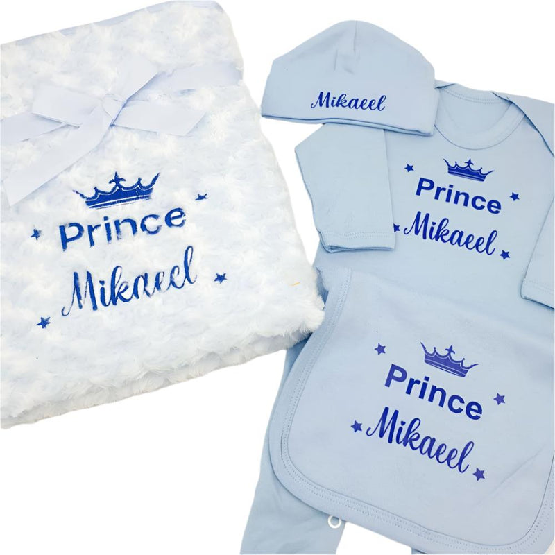 Unisex Personalised Baby 4 Piece Gift Set With Blanket