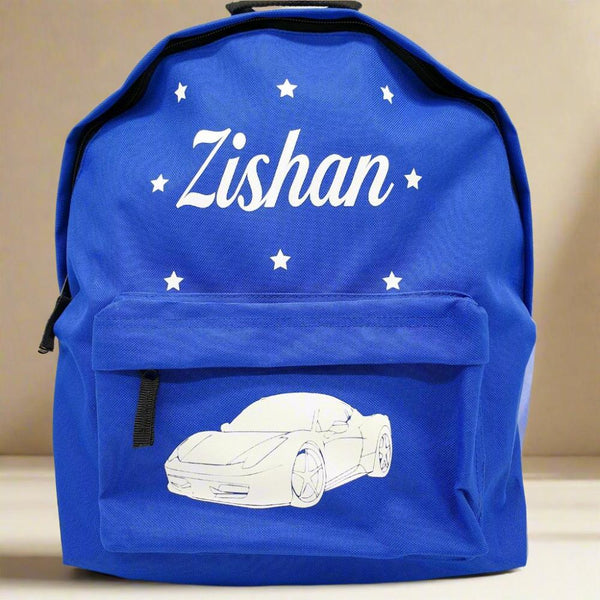 Personalised Blue Car Design Backpack for Kids