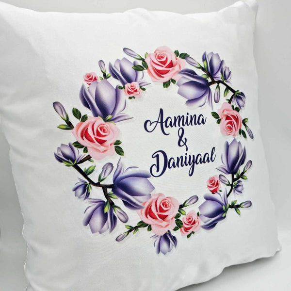 Personalised Flower Design Wedding Sequin Cushion Gift