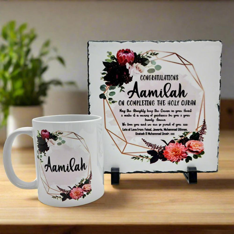 Personalised Hifz Quran Completion/Graduation Rock Slate & Mug Set