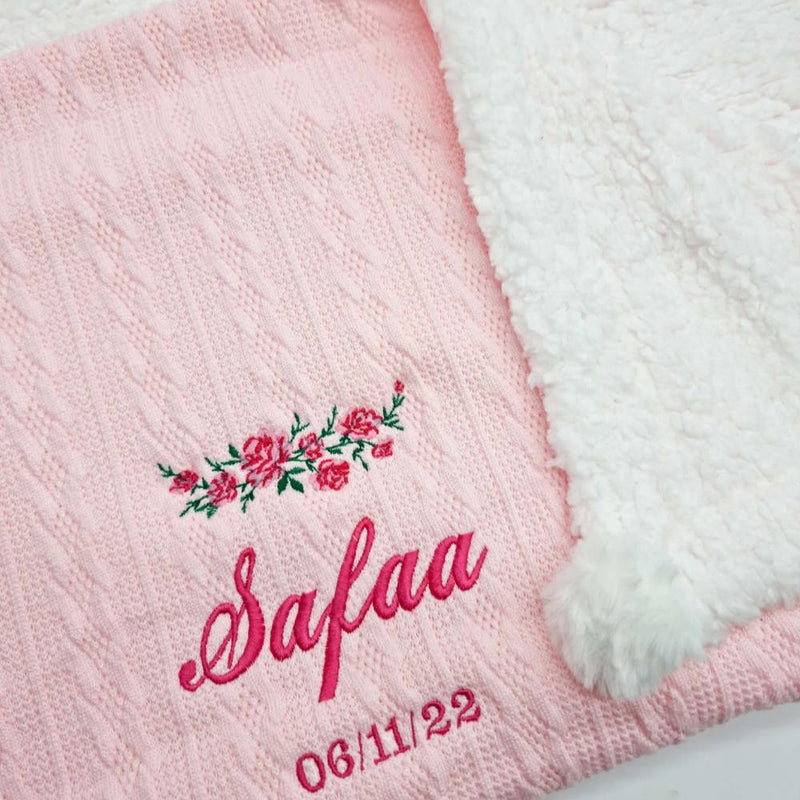 Personalised Baby Girl Sherpa Fleece Blanket-Floral Design, New Baby Gift