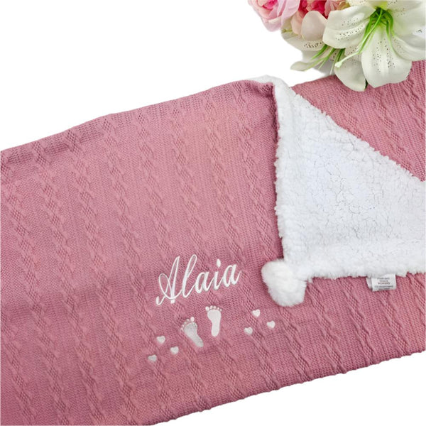 Personalised Pink  Sherpa Fleece Blanket for new Babies