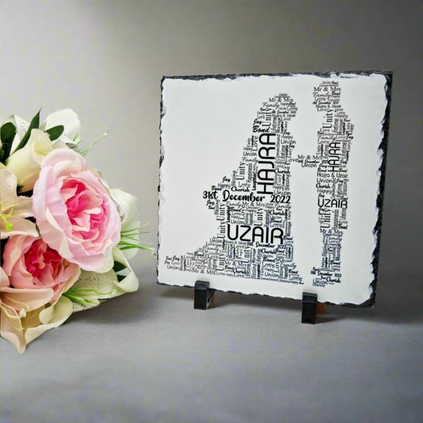 Personalised Wedding Rock Slate Frame for newly married couple, anniversary gift, word art frame