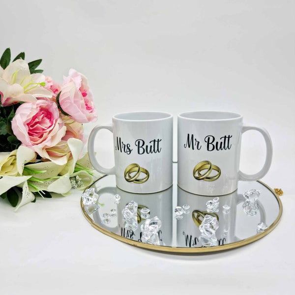 Personalised Mr & Mrs Wedding Mugs Set, Gift for Couples