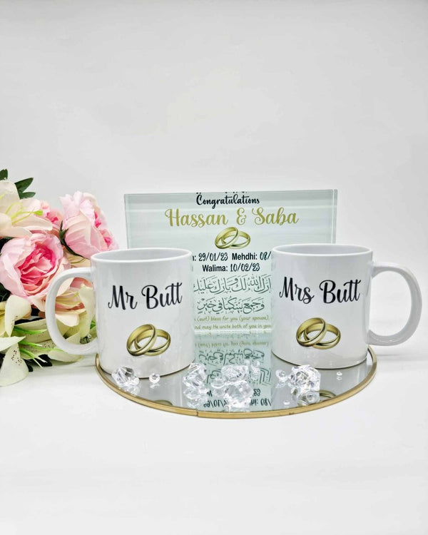 Mr & Mrs  Wedding Glass Frame & Mugs Set Gift