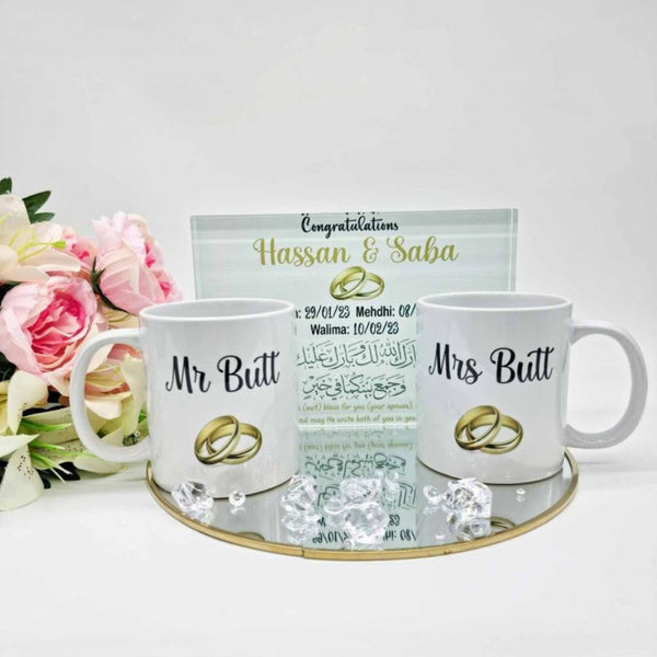 Mr & Mrs  Wedding Glass Frame & Mugs Set Gift