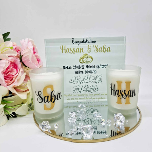 Mr & Mrs  Wedding Glass Frame & Candles Set Gift