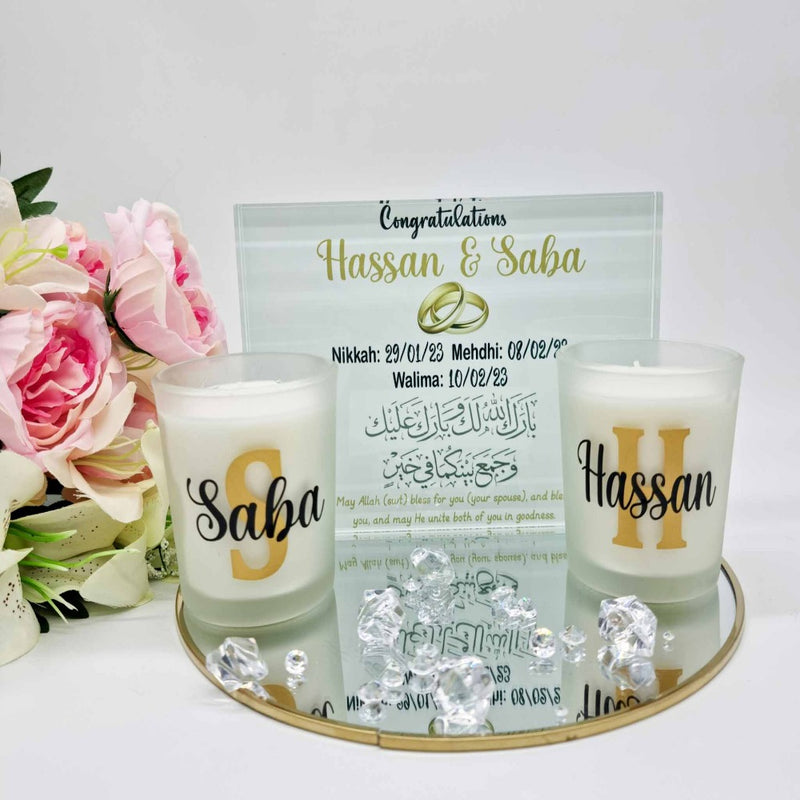 Mr & Mrs  Wedding Glass Frame & Candles Set Gift