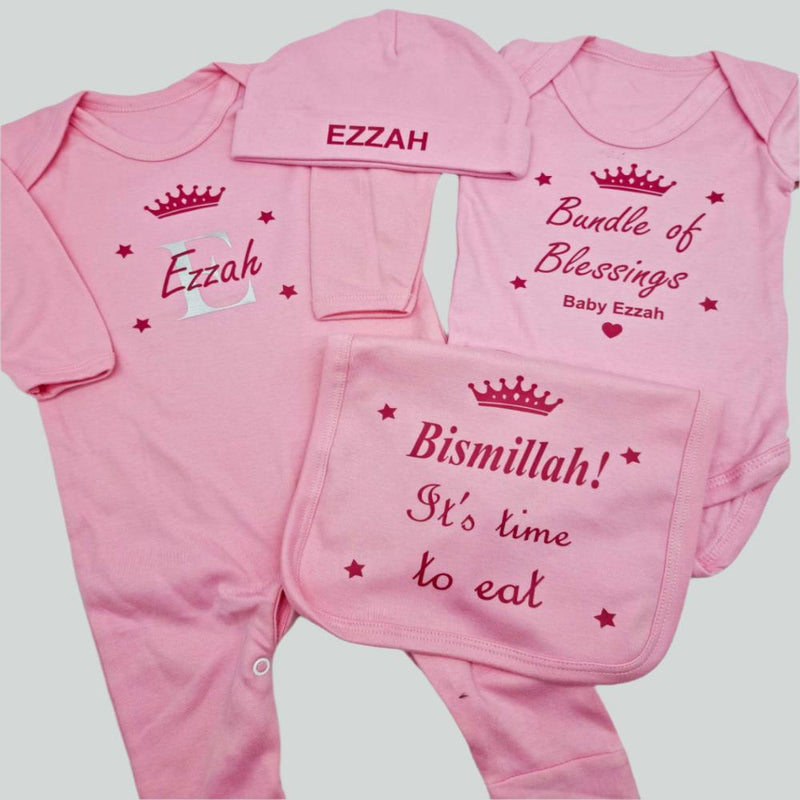 Personalised Baby Clothing Gift Set for New Baby, 4 Item Set