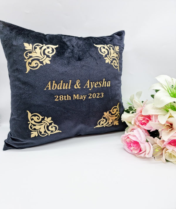 Personalised Black Velvet Wedding Cushion