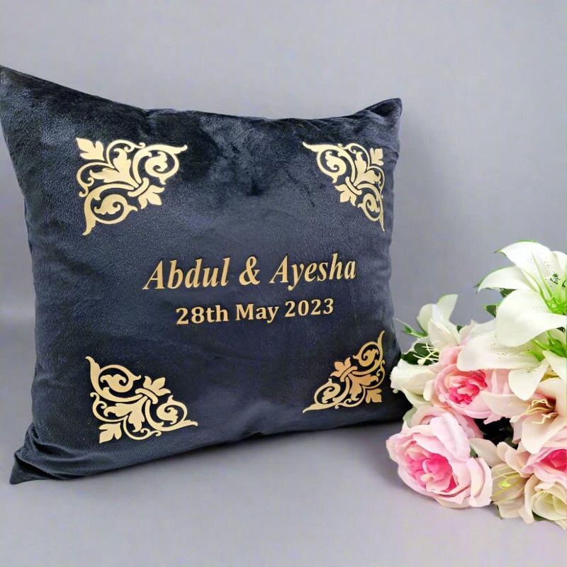 Personalised Black Velvet Wedding Cushion