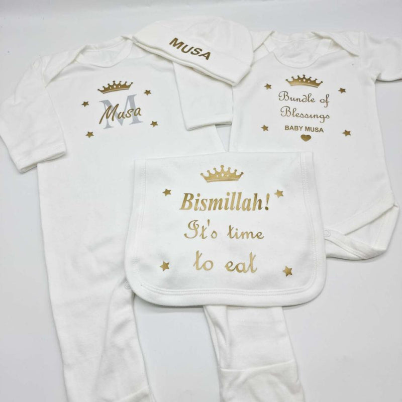 Personalised Baby Clothing Gift Set for New Baby, 4 Item Set