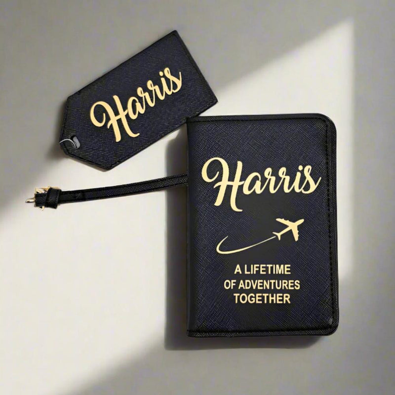 Personalised Passport & Luggage Tag Set for newly married couples, Holiday gift