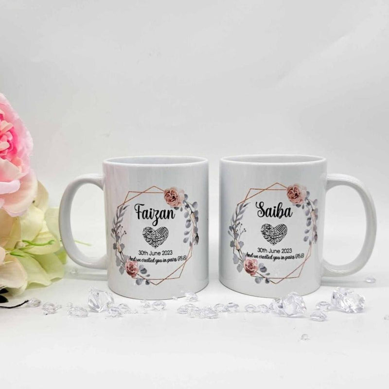 Personalised Mr & Mrs Wedding Mugs Set, Gift for Couples