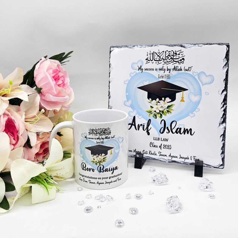 Personalised University Graduation Gift Set, Rock Slate & Mug Set