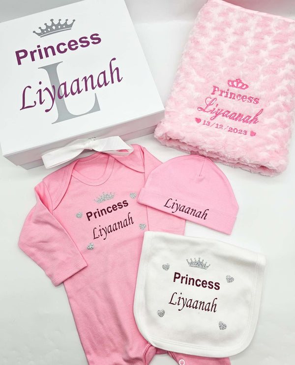 Personalised Baby Girl 4 Piece Gift Set with box