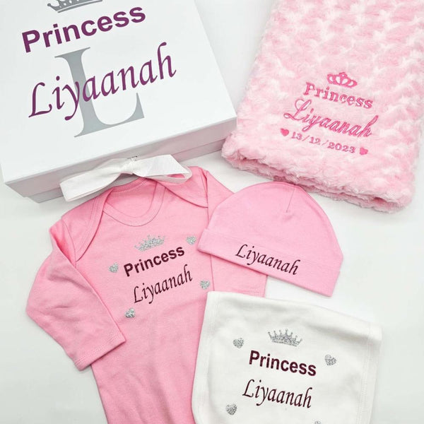 Personalised Baby Girl 4 Piece Gift Set with box,