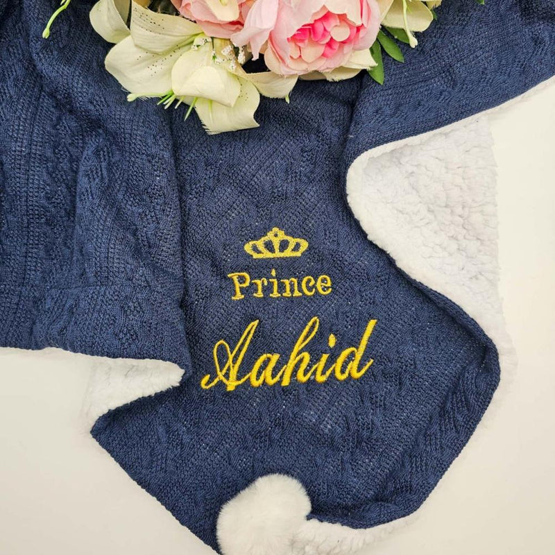 Personalised Rose Gold/Baby Blue/Navy Blue Sherpa Fleece Baby Blanket