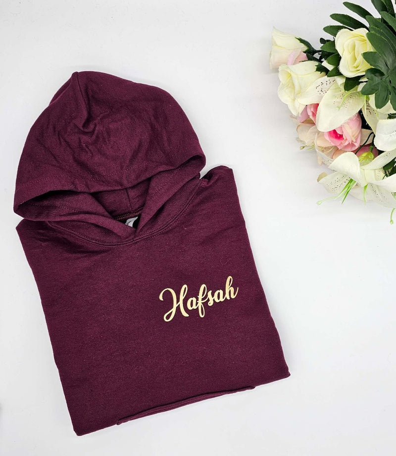 Personalised Maroon Kids Unisex Custom Name Hoodie/Top