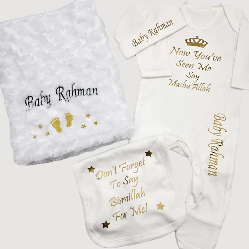 Unisex Personalised Baby 4 Piece Gift Set With Blanket