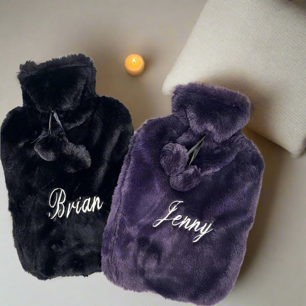 Couples Mr & Mrs Hot Water Bottles Wedding Gift- Black & Purple