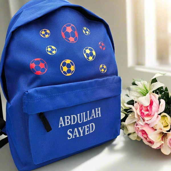 Personalised Blue Football Theme Backpack for Kids