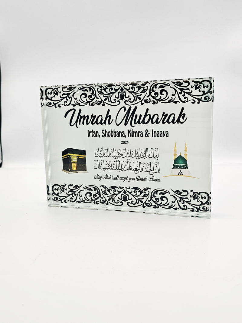 Umrah Hajj Mubarak Glass Crystal  Block/Frame