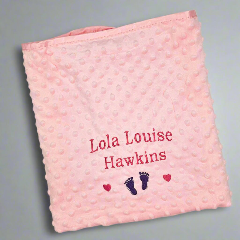 Personalised Baby Pink Bubble Blanket for new baby, warm fleece blanket