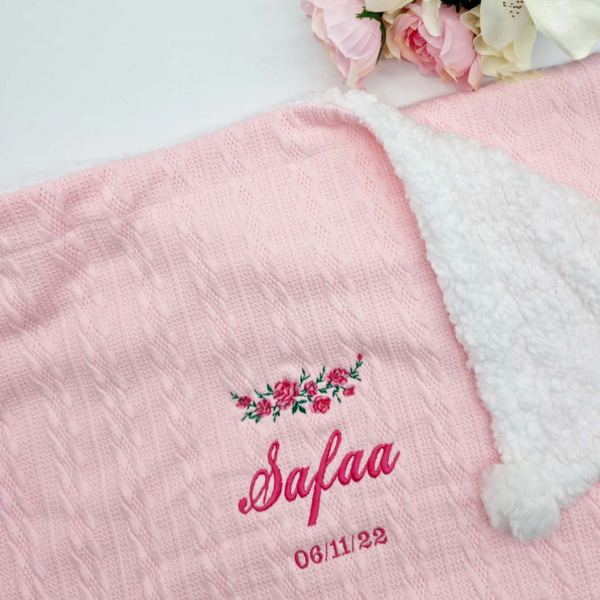 Personalised Baby Girl Sherpa Fleece Blanket-Floral Design, New Baby Gift