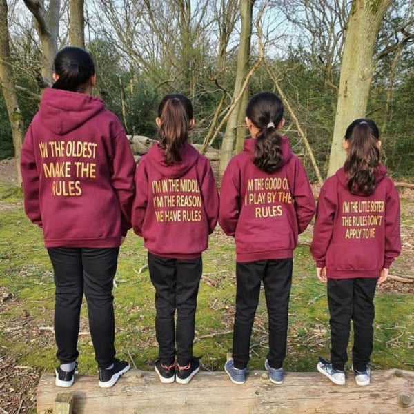 Personalised Maroon Sibling Slogan Hoodies for Kids & Adults