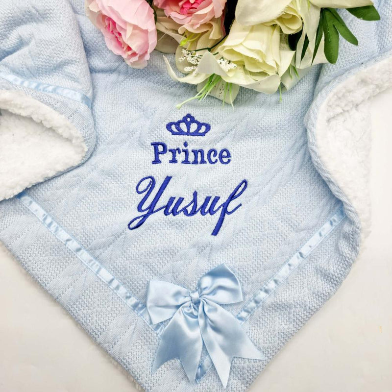 Personalised Rose Gold/Baby Blue/Navy Blue Sherpa Fleece Baby Blanket