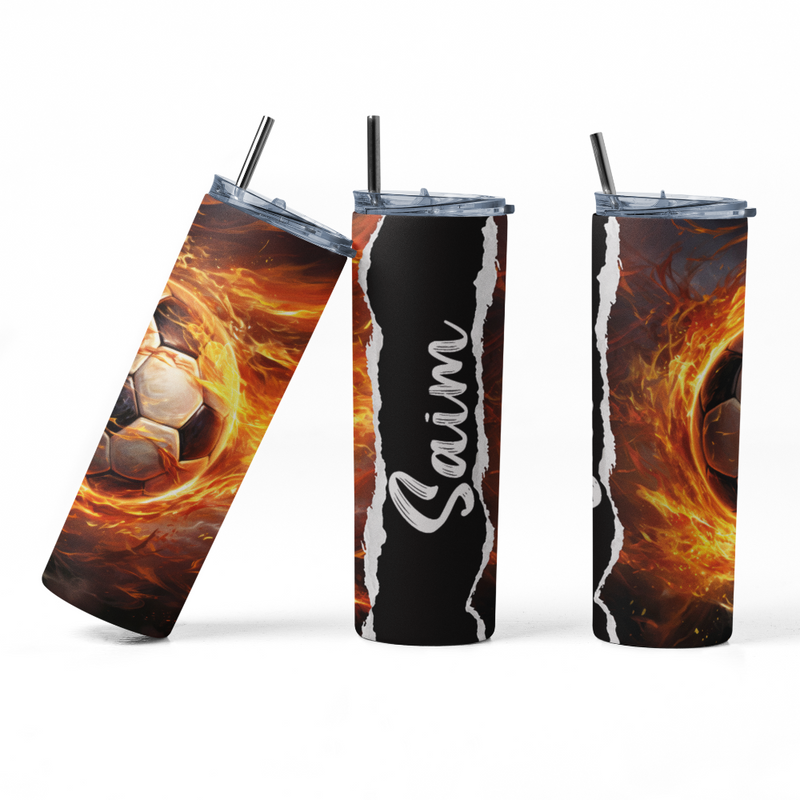 Personalised 20oz Football tumbler. decorated Travel cup. stainless steel thermal tumbler. stanley inspired cup.