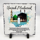 Personalised Umrah Gift Set, Rock Slate Frame & Turkish Prayer Mat Set for Umrah, Makkah, Madina Gift