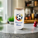 Personalised 18oz Iced Coffee Cup Football, Custom Can Glass with Lid and Straw, Glass Cup, Birthday Gift, Eid Gift