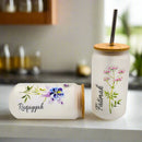 Personalised 18oz Iced Coffee Cup Floral Retro, Custom Can Glass with Lid and Straw, Glass Cup, Bridesmaid Gift, Eid Gift