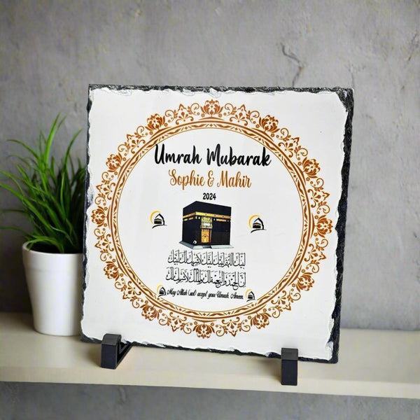 Umrah Hajj Mubarak Slate & Mug Set ,  Personalised Islamic Gift Rock Slate