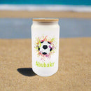 Personalised 18oz Iced Coffee Cup Football, Custom Can Glass with Lid and Straw, Glass Cup, Birthday Gift, Eid Gift