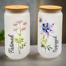 Personalised 18oz Iced Coffee Cup Floral Retro, Custom Can Glass with Lid and Straw, Glass Cup, Bridesmaid Gift, Eid Gift