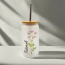 Personalised 18oz Iced Coffee Cup Floral Retro, Custom Can Glass with Lid and Straw, Glass Cup, Bridesmaid Gift, Eid Gift