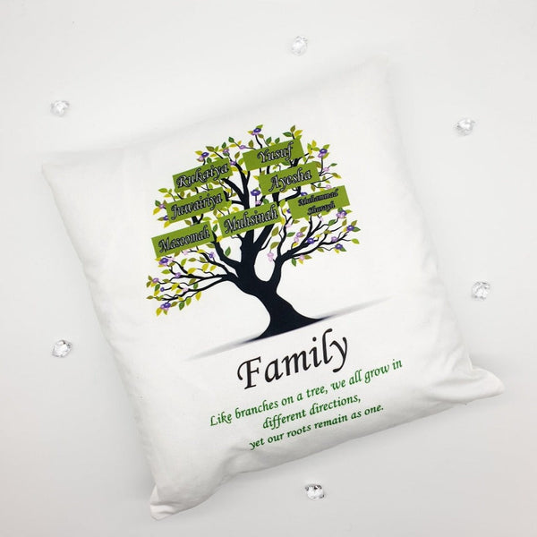Home Family Tree Cushion- Green & Black Text
