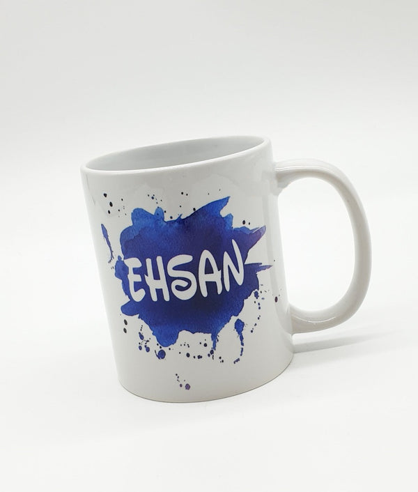 Personalised Mug- Blue Watercolour Design- Gifts For Him