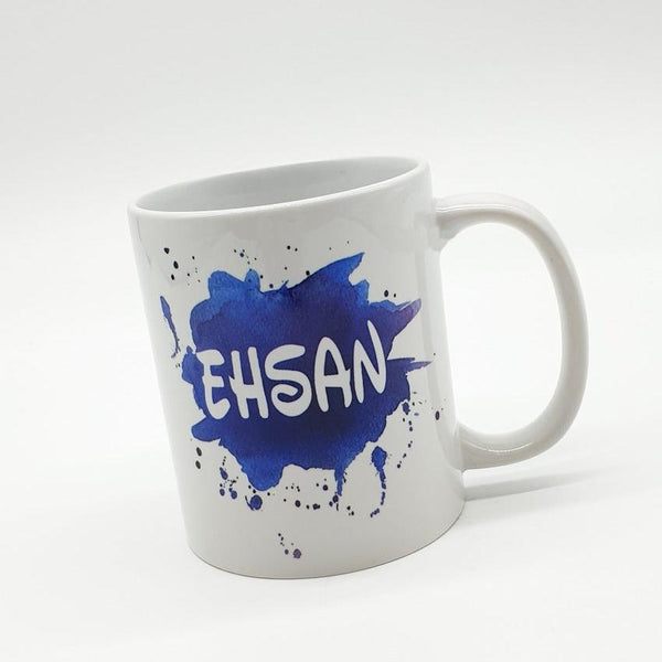 Personalised Mug- Blue Watercolour Design- Gifts For Him