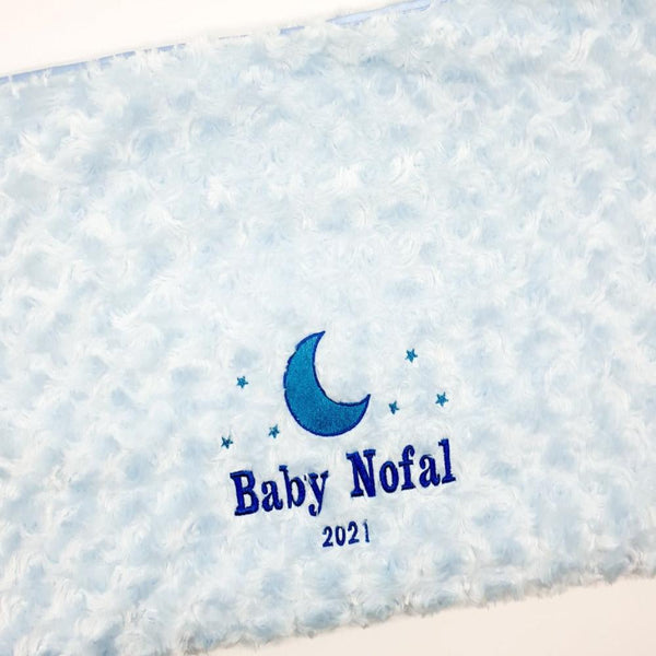 Personalised Blue Boy Girl Unisex Baby Blanket- Moon & Stars Design