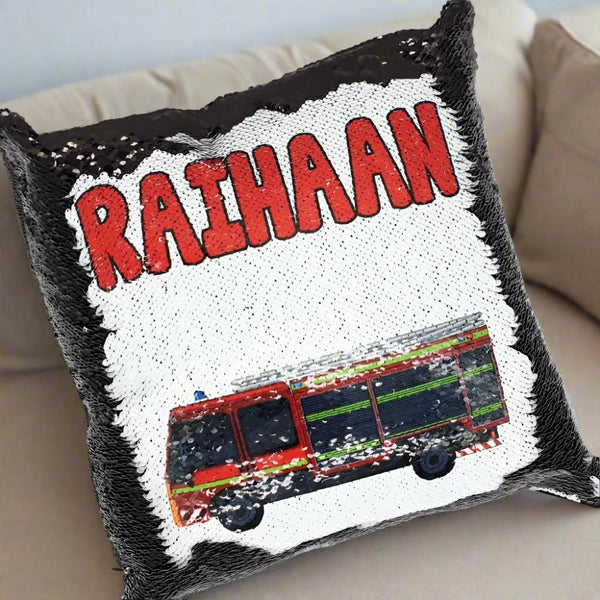 Kids Sequin Cushion - Fire Engine