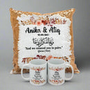 Floral Border Wedding Cushion & Mugs Set