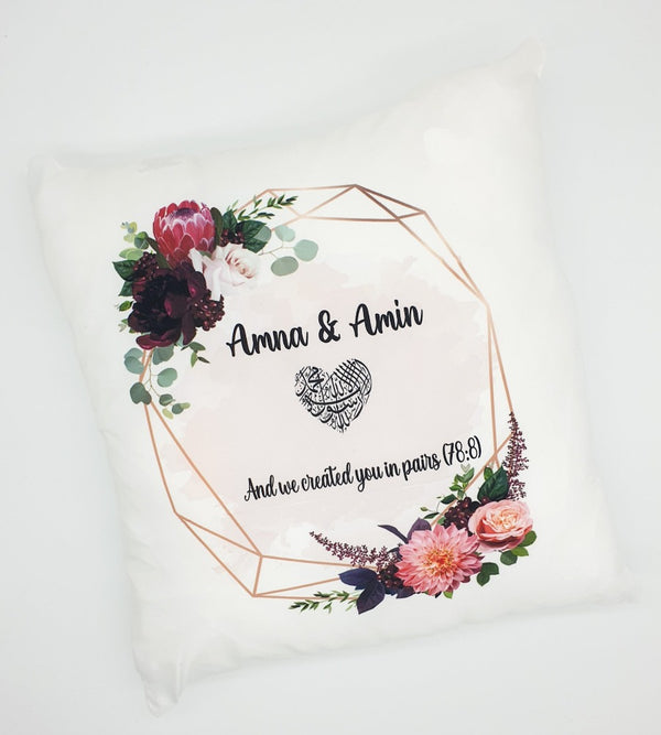 White Wedding Cushion-Pink Floral Design