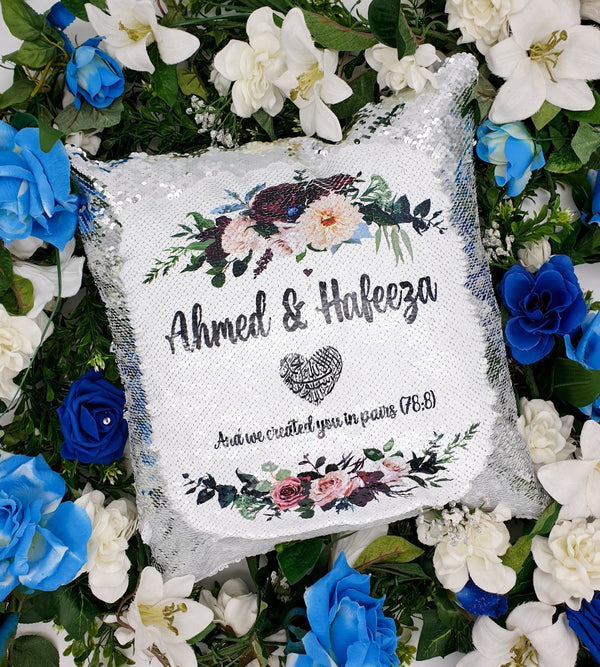 Floral Wedding Design Sequin Cushion