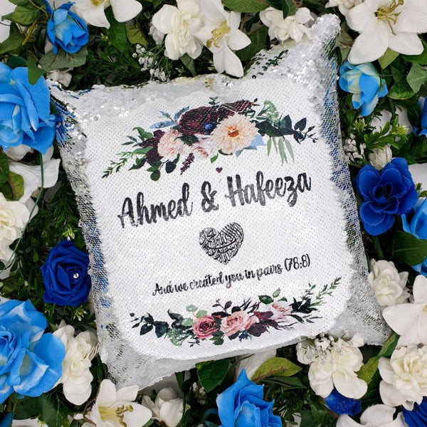 Floral Wedding Design Sequin Cushion