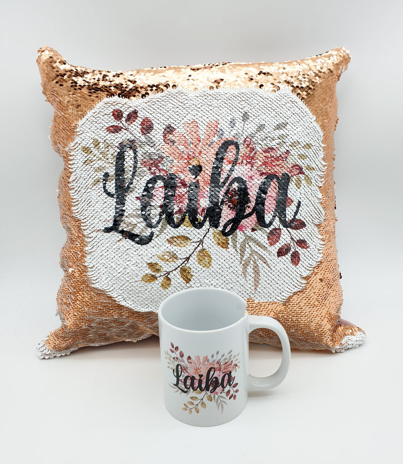 Kids Sequin Cushion- Floral Design Mug & Cushion Set