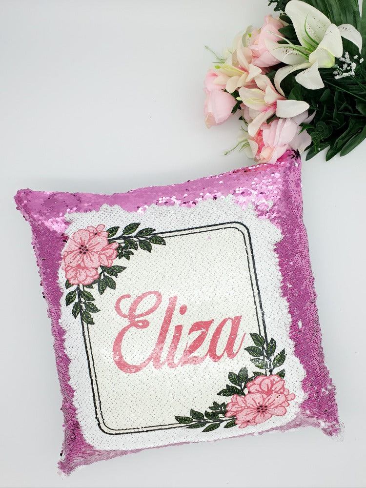 Kids Floral Border Sequin Cushion